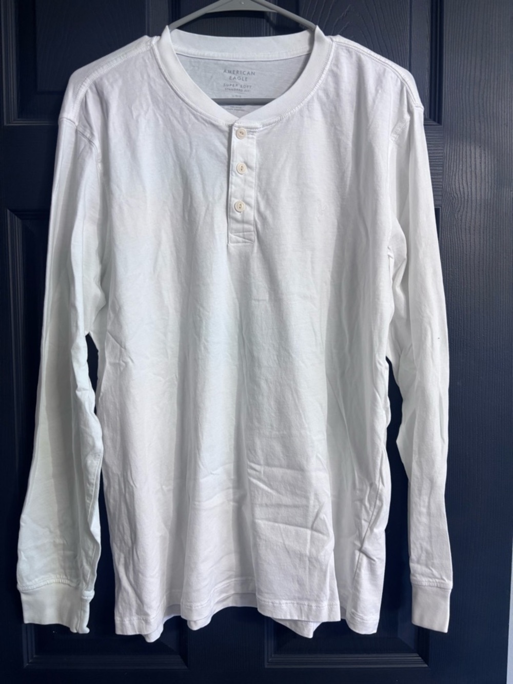 American Eagle Outfitters White Long-Sleeve Henley Shirt
